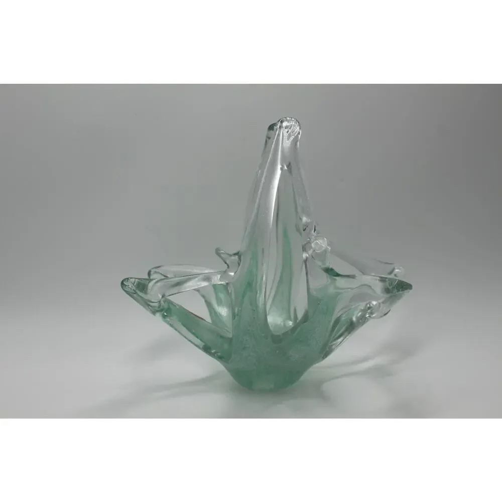 Vtg Murano Art Glass Green Hand Blown Stretched‎ Starfish Gazer Basket w/ Label